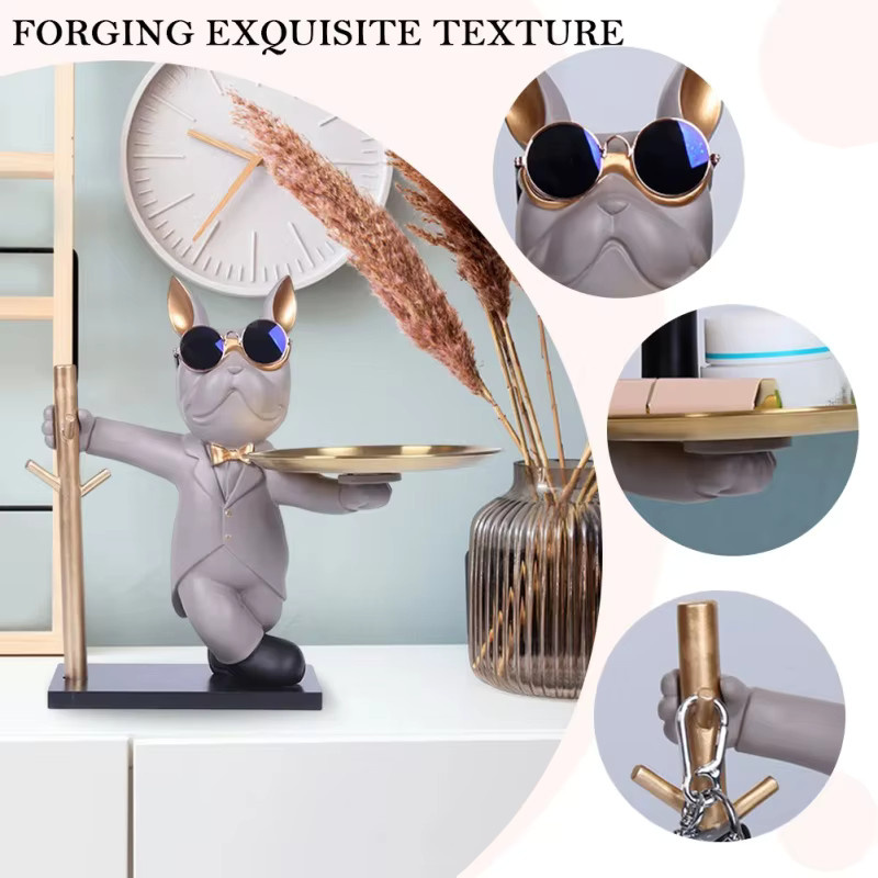 GUOFEI Bulldogge Skulptur als Butler Aufbewahrungsbox mit Tablett aus Harz in Nordischem Design - Bild 2