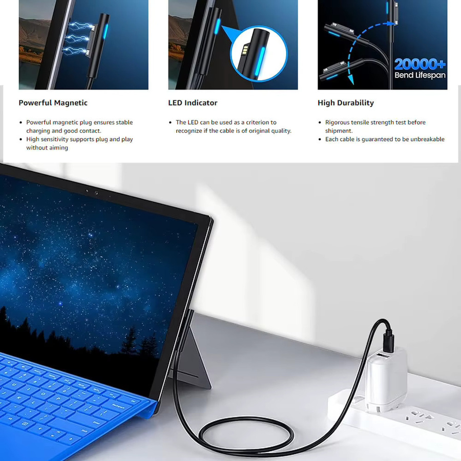 USB-C Schnellladeadapterkabel für Microsoft Surface Pro 8 7 3 4 5 6 Tablet mit 15 V 3 A PD Unterstützung - Bild 4