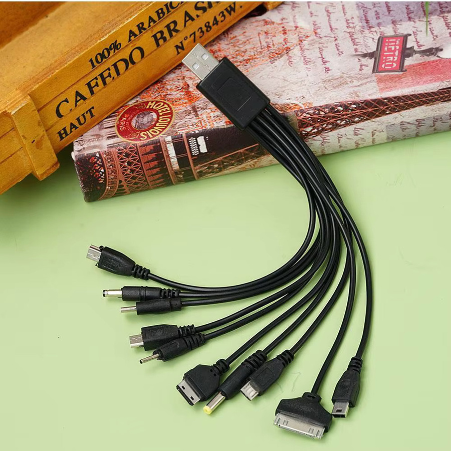 10-in-1 USB-zu-USB-Mehrkopf-Ladekabel für Samsung und Reisetelefone in Schwarz - Bild 2