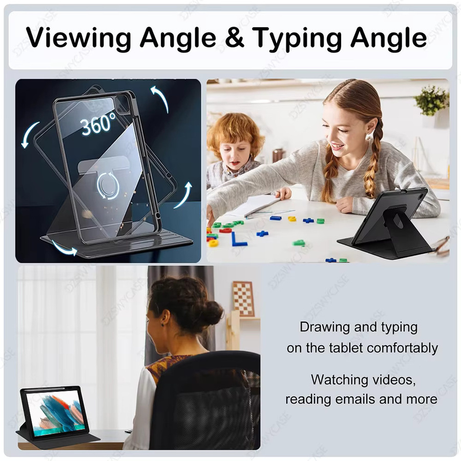 Transparente Samsung Tab A8 10,5 Zoll Schutzhülle mit Stifthalter und 360 Grad drehbarem Ständer in Pink - Bild 2