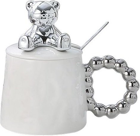 Keramikbecher mit Deckel von Yiran Furniture in Weiß mit Bären-Design, 300 ml - Bild 1