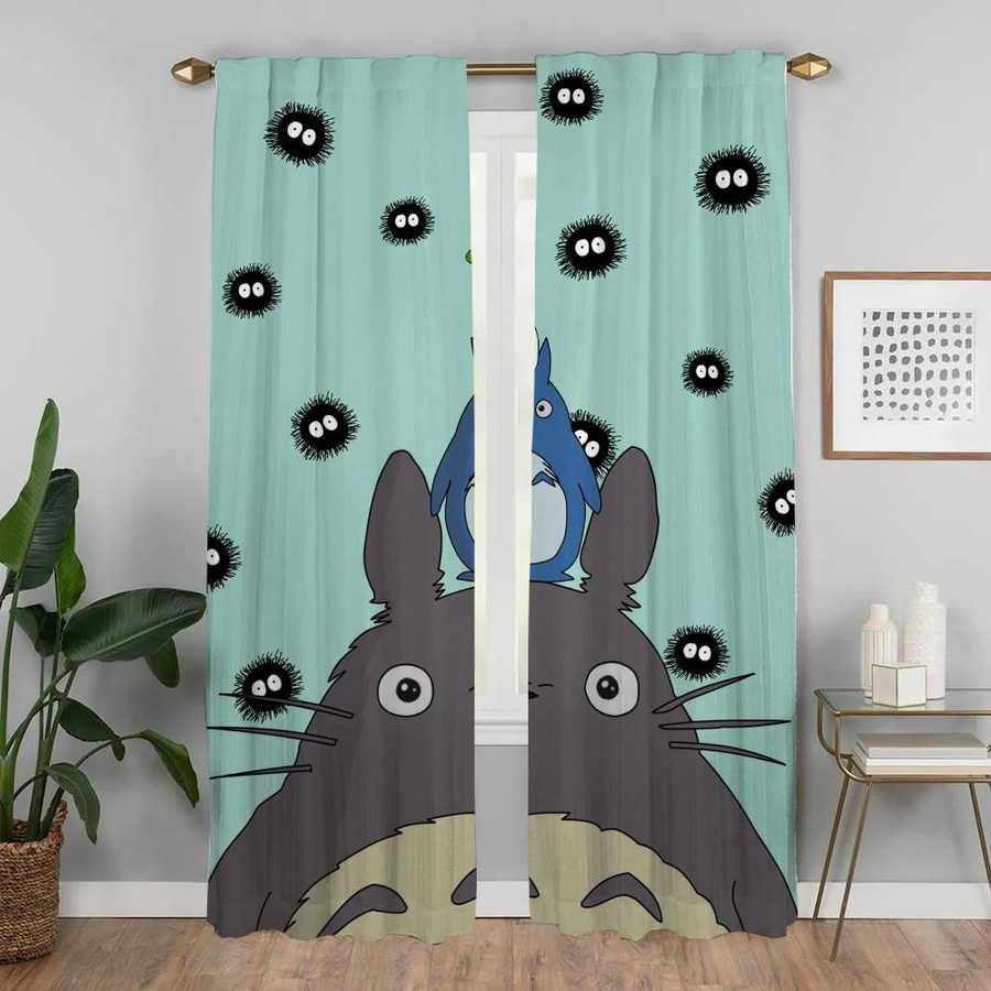 Totoro Tüll-Vorhänge für Kinderzimmer und Schlafzimmer, 2er-Set, Mehrfarbig, Breite: 50 cm, Höhe: 70 cm - Bild 1