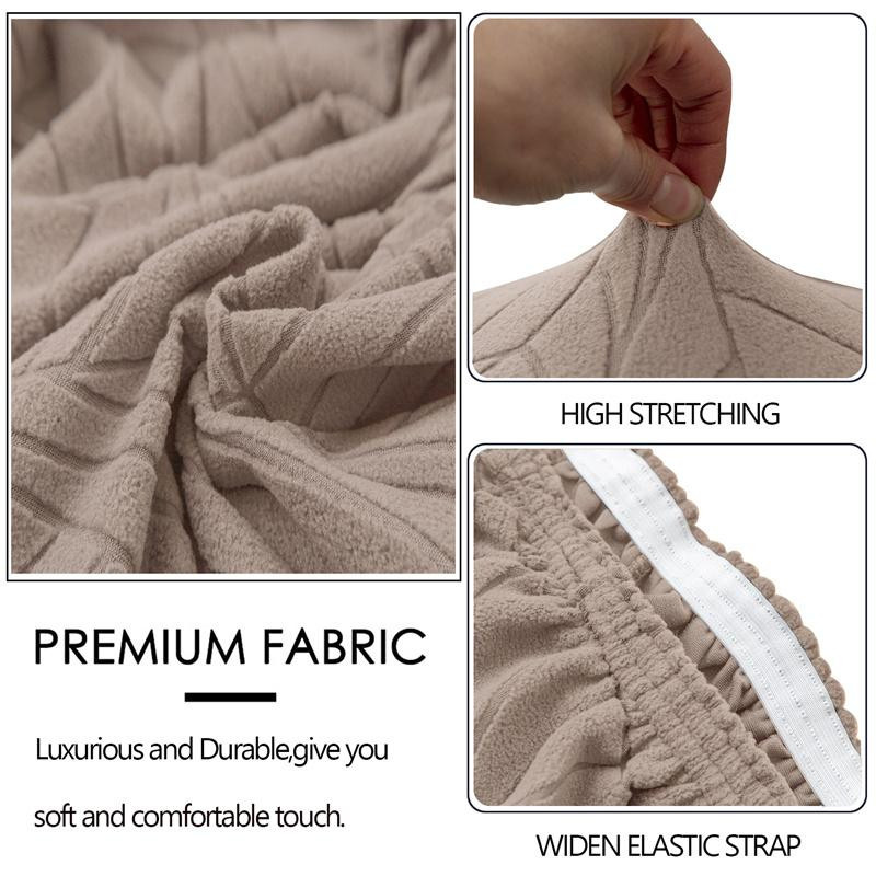 Elastischer Stuhlbezug mit Jacquard-Muster in Beige für Esszimmerstühle mit hoher Rückenlehne - Bild 1