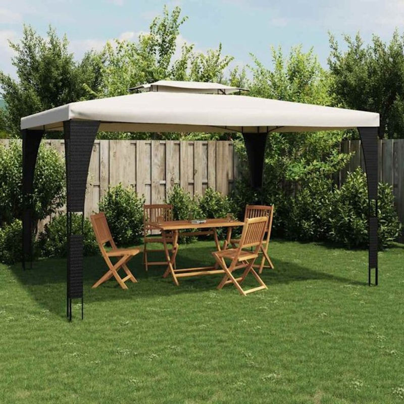 vidaXL Pavillon mit Doppeldach aus Stahl in Beige und Anthrazit, B/T: 3,98 x 2,98 m - Bild 1