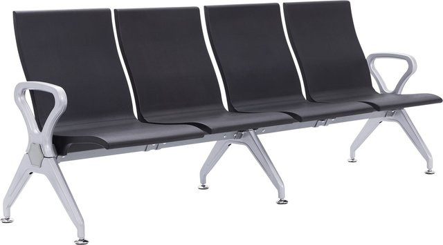 CLP Wartebank Ermin im Airport-Stil mit Lehne, schwarze Sitzbank für Wartezonen und Empfangsbereiche mit robustem Aluminiumgestell - Bild 1