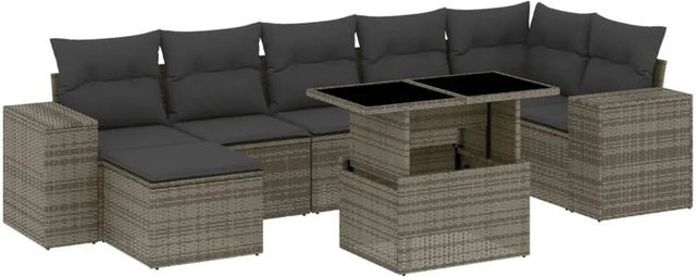 vidaXL 8-tlg Garten-Sofagarnitur in L-Form aus grauem Poly-Rattan mit Kissen und pulverbeschichtetem Stahlgestell - Bild 1