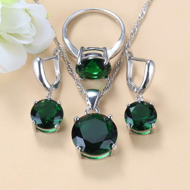 Schmuckset, Zirkonia, Damen, Grün, Silber, Kupfer - Bild 1