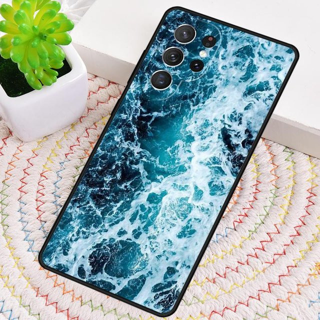Stoßfeste Handyhülle mit blauem Meereswellen-Design für Samsung Galaxy S24 Ultra, S23 Ultra, S25, S22, S21 und Note 10 Pro - Bild 1