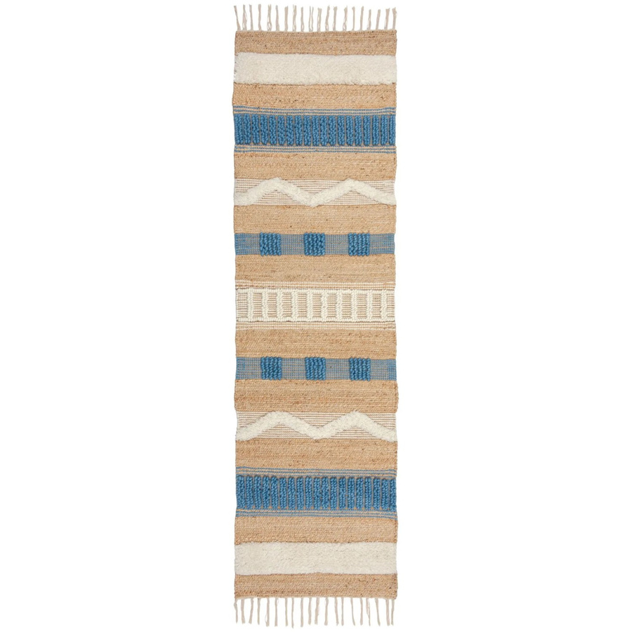 Flair Rugs Hochflorteppich Medina in Beige-Blau mit Jute-Wolle-Baumwoll-Mix B: 60 cm, L: 230 cm - Bild 2