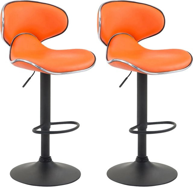 2er Set Barhocker DELUKE FAMIR aus Kunstleder in Orange und Schwarz, moderne Tresenhocker mit Lehne, B/T/H: 46 x 49 x 88 cm - Bild 1