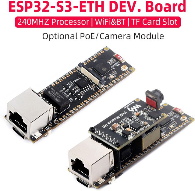 Caturda ESP32-S3 ETH-Entwicklungsboard mit 240 MHz Dual-Core-Prozessor, RJ45-Ethernet-Port, Wi-Fi und Bluetooth in Schwarz - Bild 1