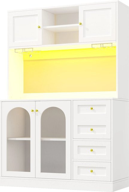 Merax Buffetschrank mit LED-Beleuchtung und Getränkehalter in Schwarz/Weiß, B/T/H: 120 x 40 x 188 cm - Bild 1