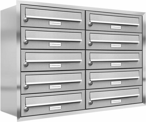AL Briefkasten für 10 Parteien zur Unterputzmontage, silberfarben, B/H/T: 153,25 x 61,5 x 27,5 cm - Bild 1