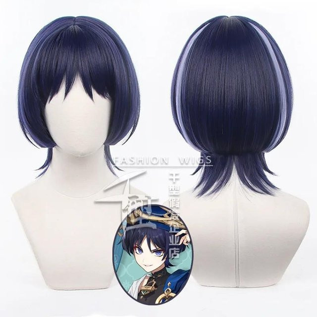 Wanderer Scaramouch Cosplay Perücke, Synthetikhaar, Blau, Unisex - Bild 1