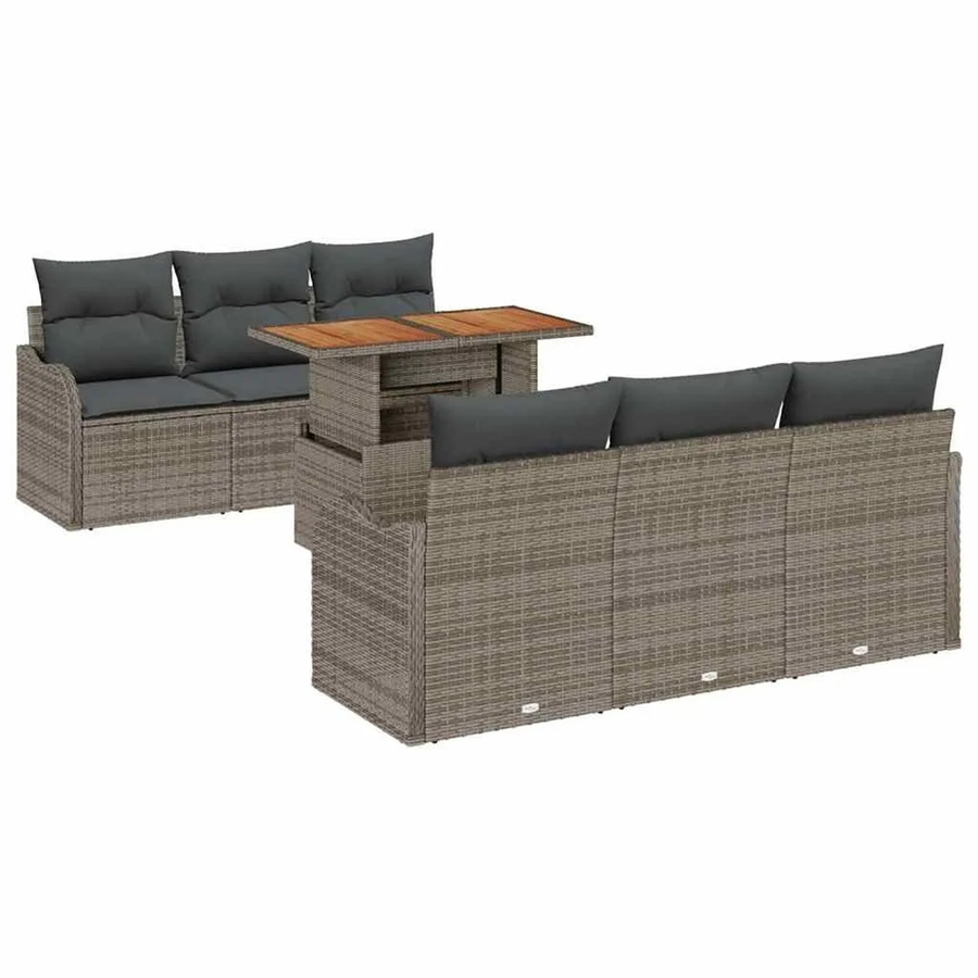 7-tlg. vidaXL Garten-Sofa-Set aus Poly Rattan in Grau mit Sitzmöbeln und Tisch inklusive Stauraumfunktion und Polstern - Bild 2