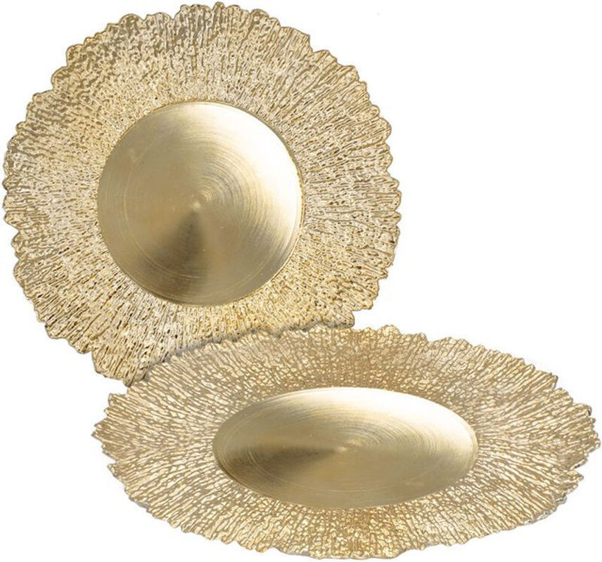 Spetebo 2er Set Kunststoff Teller in Gold, runde Dekoteller und Tabletts, Durchmesser: 33 cm - Bild 1