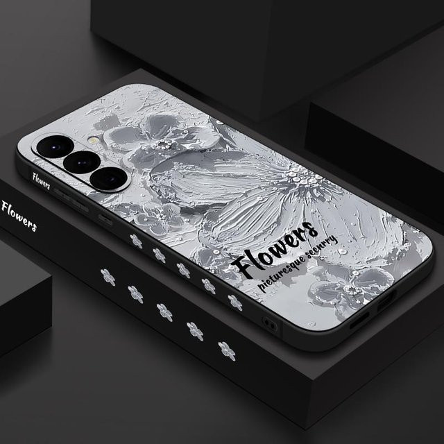 Stoßfeste Handyhülle mit Ölgemälde Blume und Lanyard für Samsung Galaxy S24 S23 S22 Ultra S21 S20 FE A55 A54 A35 A34 A52 A52S sowie S25 S26 in Schwarz - Bild 1