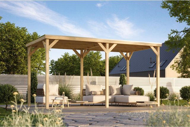 Karibu Holztechnik Grillunterstand Rocky Pavillon Doppel in Braun - Bild 1