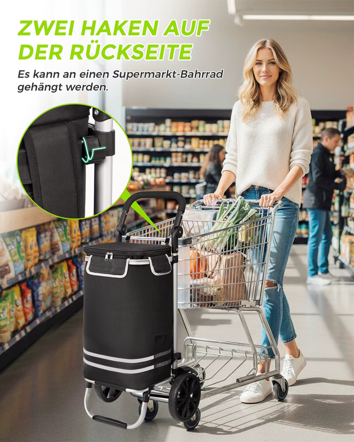 Oak & Tea 3-in-1 Klappbarer Einkaufstrolley in Schwarz mit 56L Volumen und Isolierfutter - Bild 5