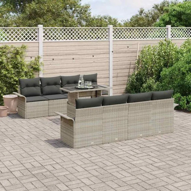 Vidaxl Garten-Sofa-Set aus Polyrattan mit 9-teiligem Kissen-Set in Grau für moderne Loungemöbel - Bild 1