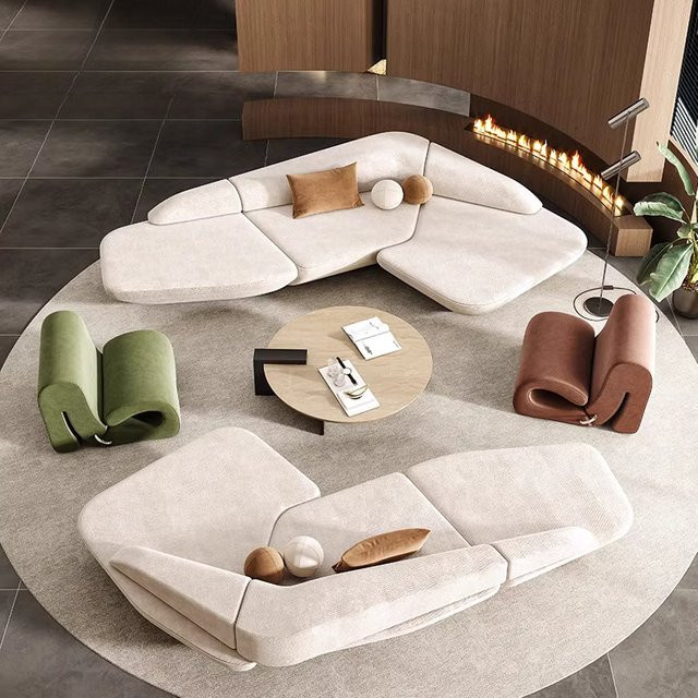 DUTRIEUX Ecksofa in L-Form mit Stoffbezug und passenden Kissen in Beige - Bild 1