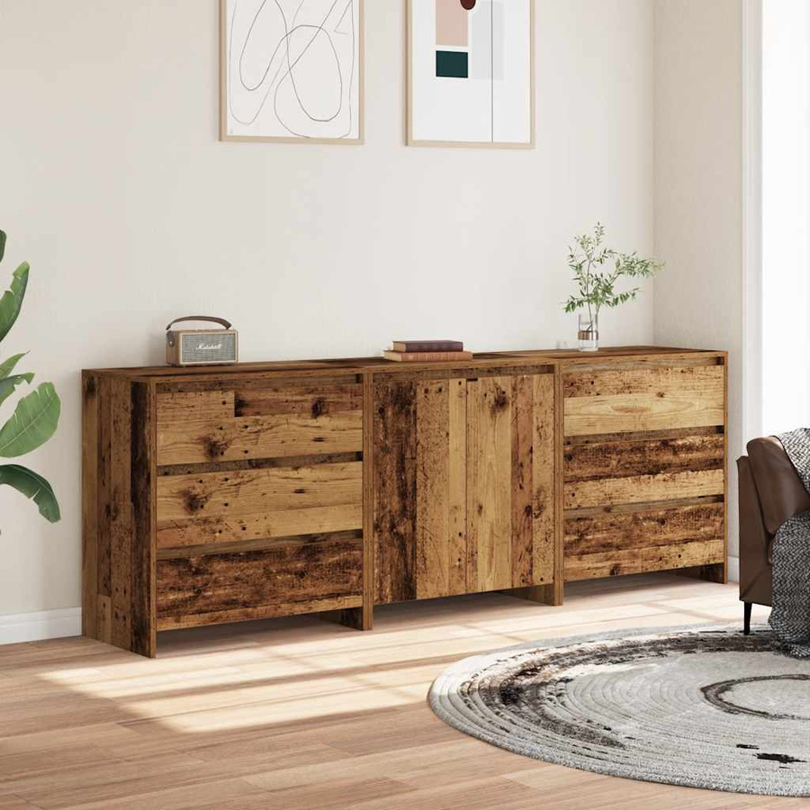 vidaXL 3-teiliges Sideboard in Altholz-Optik, braun, Holzwerkstoff, B/T/H: 60 x 30 x 75 cm - Bild 4
