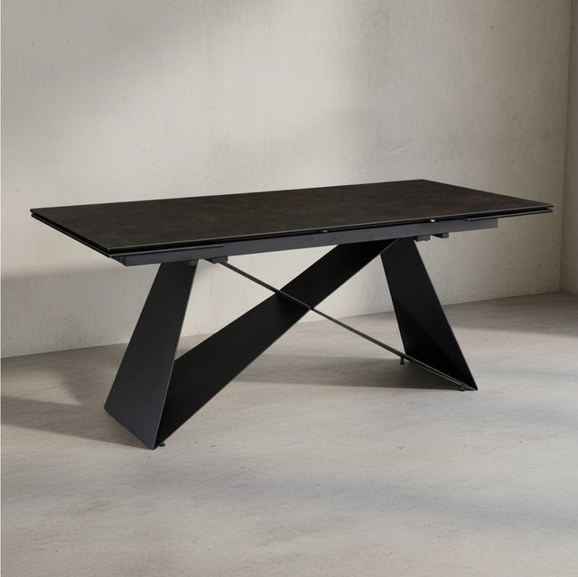Ausziehbarer Esstisch von KADIMA DESIGN in Schwarz mit Keramik und Glas in Marmoroptik, Rechteckig, B: 180 cm, T: 95 cm, H: 78 cm - Bild 1
