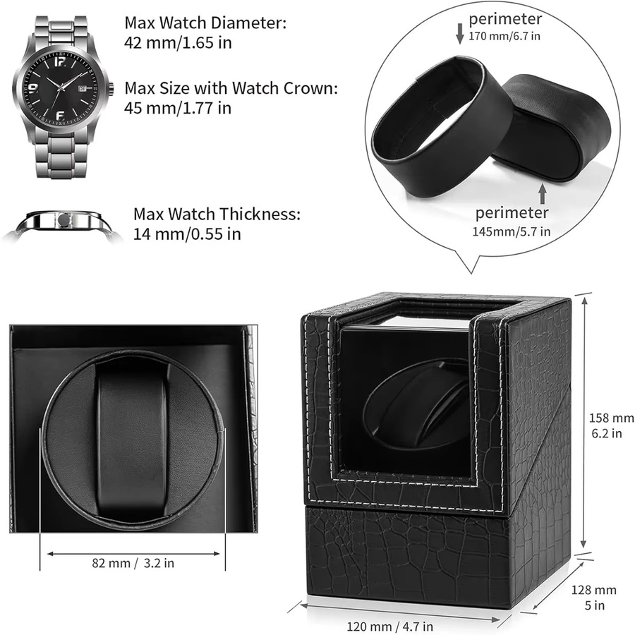 CHIICSMART Uhrenbeweger, Edelstahl, Schwarz, Unisex, für 2 Automatikuhren - Bild 3