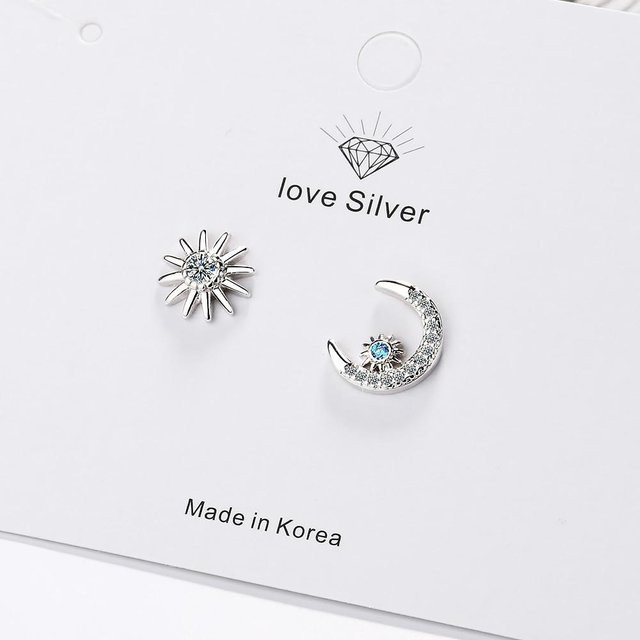 YIRAN Jewelry Ohrstecker 925 Silber, Stern Mond, Zirkonia, Damen - Bild 1