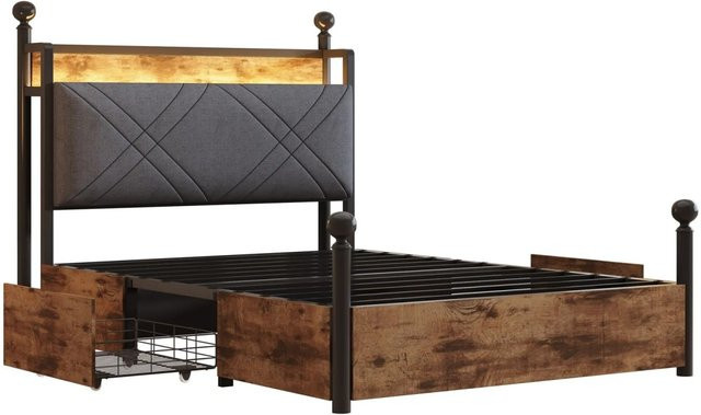 Merax Einzelbett mit Baldachin und USB-Ladeport in Schwarz, B/T: 90 x 190 cm - Bild 1