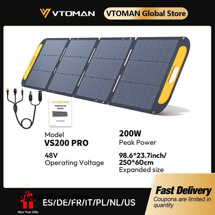 VTOMAN VS200 PRO Tragbares Solarpanel-Set 48V 200W in Schwarz für Outdoor und Zuhause - Bild 2