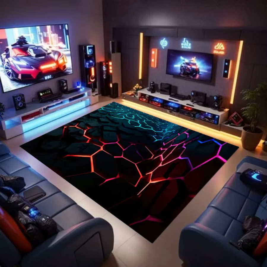 Moderner Gamer-Teppich mit PC-Spiel-Controller-Muster in Multicolour für Wohnzimmer, Schlafzimmer und Kinderzimmer - Bild 1