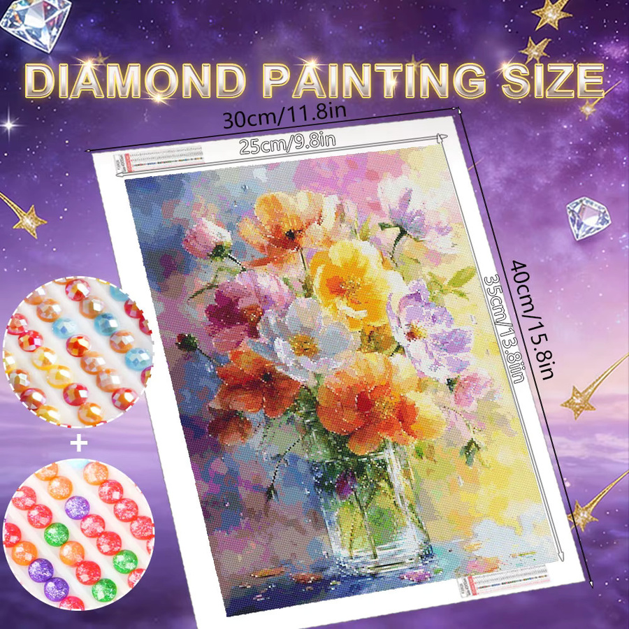 HUACAN Diamantmalerei Rosenblüte und Pfingstrose als rundes Diamantmosaik in Multicolour, Durchmesser: 20 cm - Bild 1