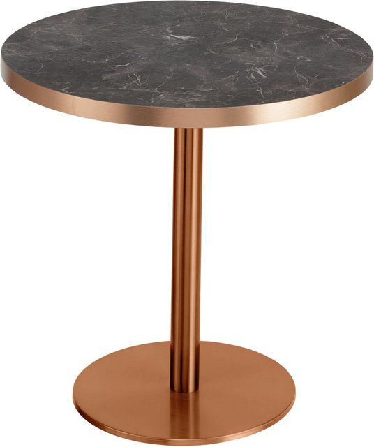 VEGA Beistelltisch Marvani rund mit marmorierter Platte in Schwarz/Gold und Edelstahlgestell in Kupfer, Höhe: 46,5 cm, Durchmesser: 50 cm - Bild 1