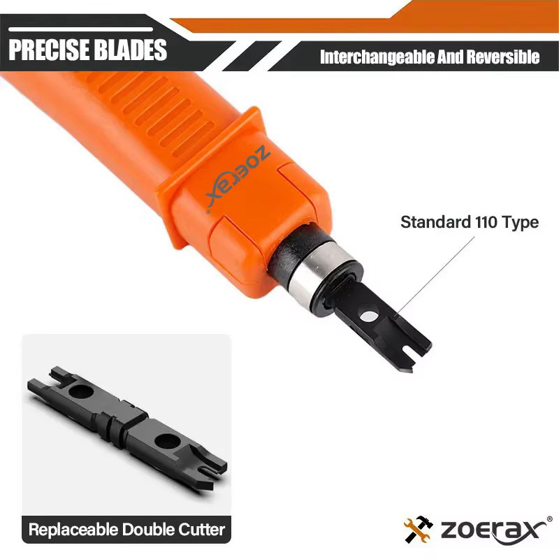 ZoeRax 110-Typ Stanzwerkzeug in Orange mit Doppelklinge und verstellbarer Schlagleistung für Ethernet-LAN-Schlagklemmen - Bild 2