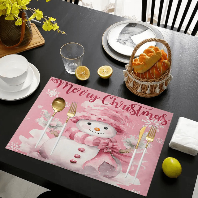 VIKAMA Weihnachts-Tischsets mit rosa Schneemann-Motiv, rechteckig, B/T/H: 40 x 30 x 0,4 cm - Bild 1