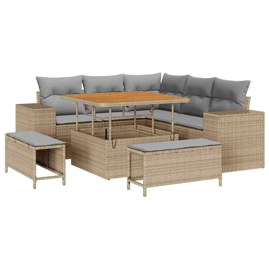 vidaXL Garten-Sofa-Set 8-teilig aus Polyrattan in Beige mit Polstern und Couchtisch - Bild 2
