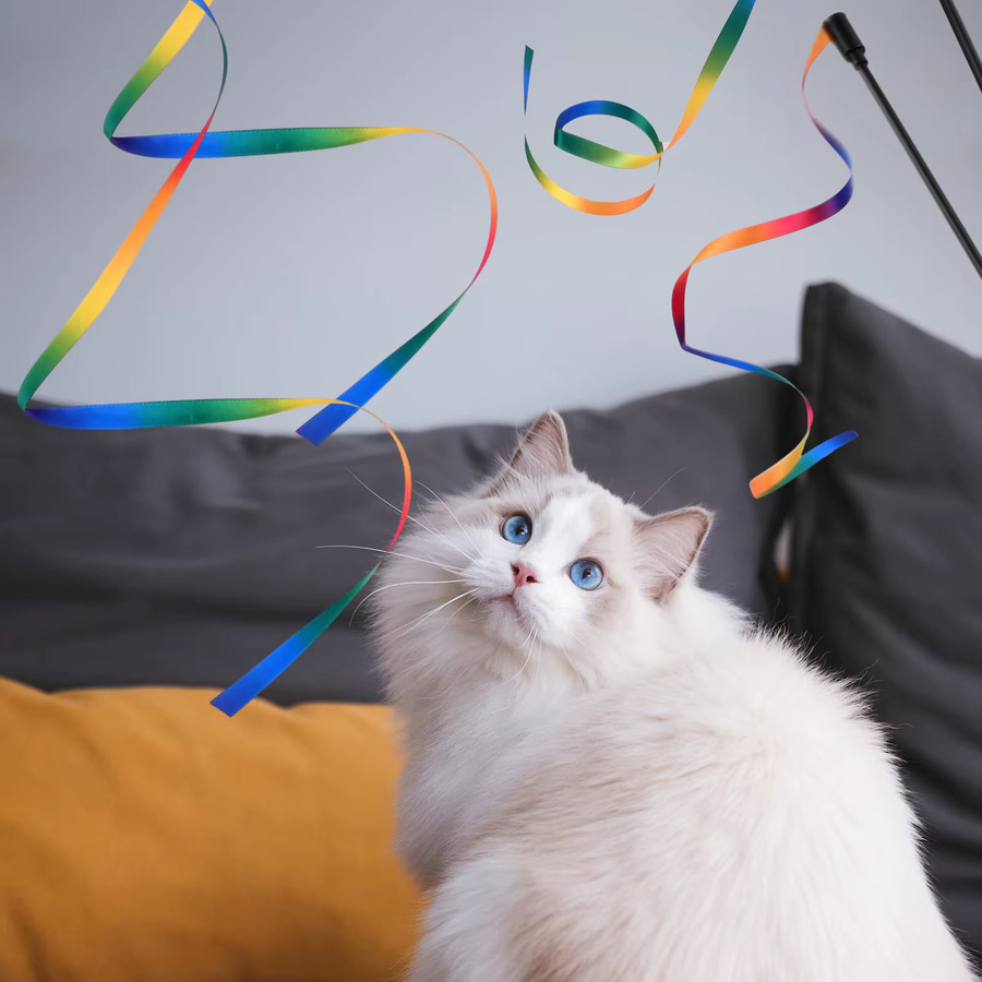 GOT-TOG Katzenangel mit Satinband, Interaktives Katzenbandspielzeug - Bild 2