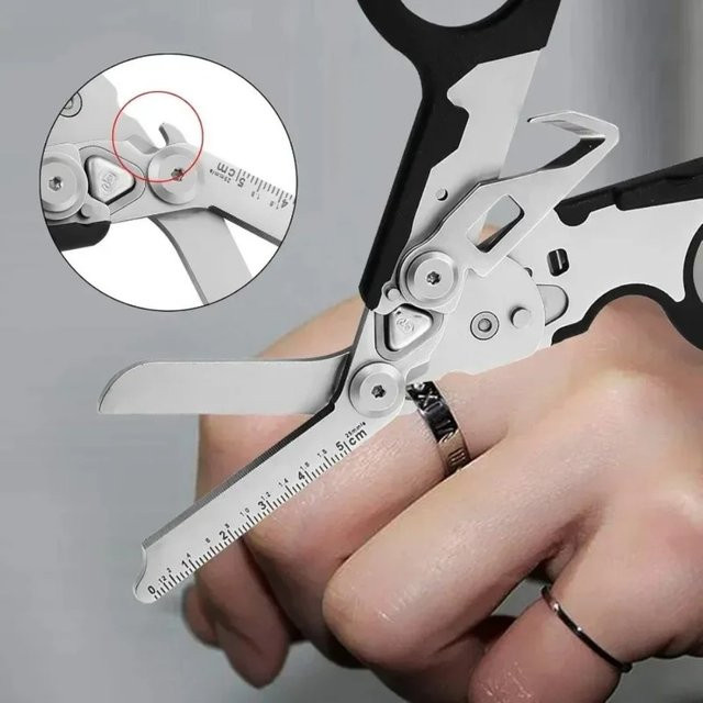 Multifunktionale taktische Faltenschere aus Metall in Schwarz als Outdoor-Überlebenswerkzeug für Erste-Hilfe-Experten - Bild 1