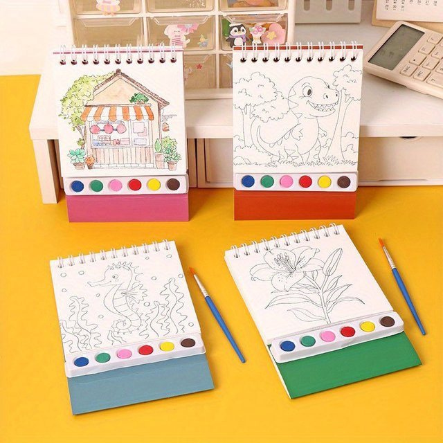 DIY Aquarell-Doodle-Notizbuch mit waschbarer Aquarellmatte und Spiralbindung, vertikales Skizzenbuch für kreative Malarbeiten, Mehrfarbig - Bild 1