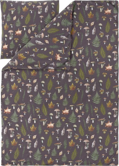 LIVARNO Bettwäsche aus Mikrofaser mit floralem Pilz-Design in Braun, Set bestehend aus Bettbezug und Kopfkissen, B/H: 155 x 220 cm und 80 x 80 cm - Bild 1