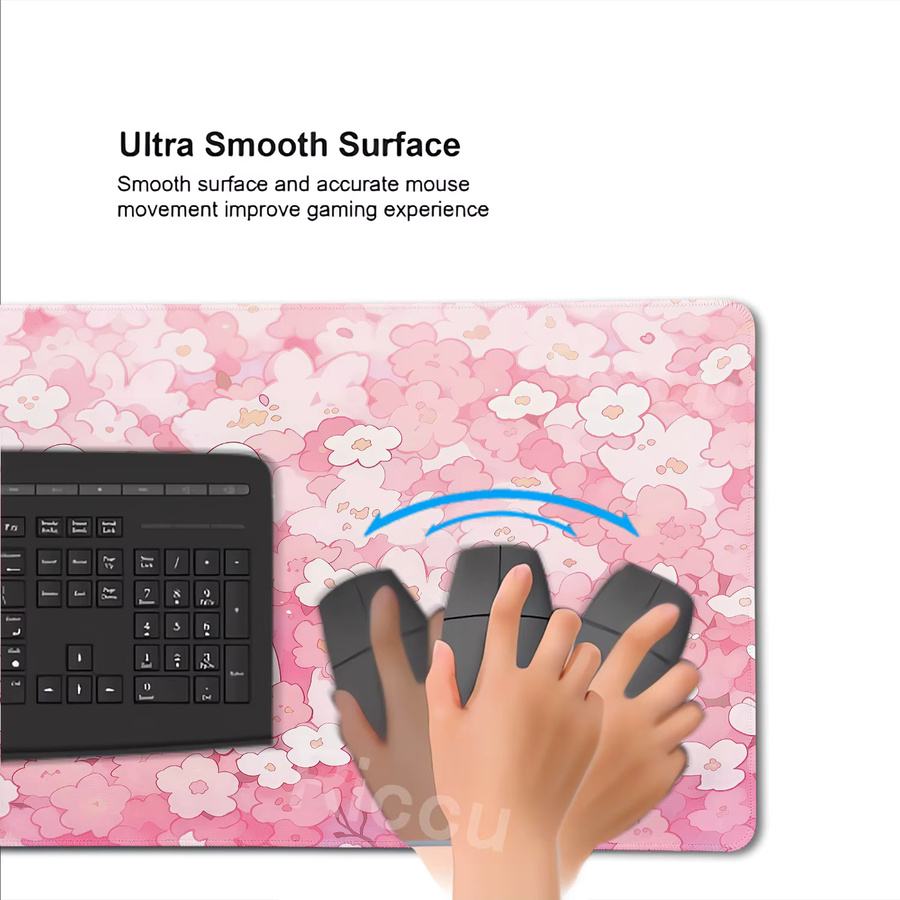 Riccu XXL Mauspad mit rosa Blumenkaninchen als niedliche Schreibtischunterlage für Computer und Tastatur - Bild 3