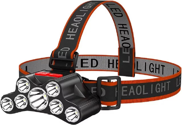 ESMARTER 7LED-Stirnlampe in Schwarz, wiederaufladbar und wasserdicht mit verstellbarem Band für Outdoor-Camping, Laufen, Wandern und Arbeiten - Bild 1