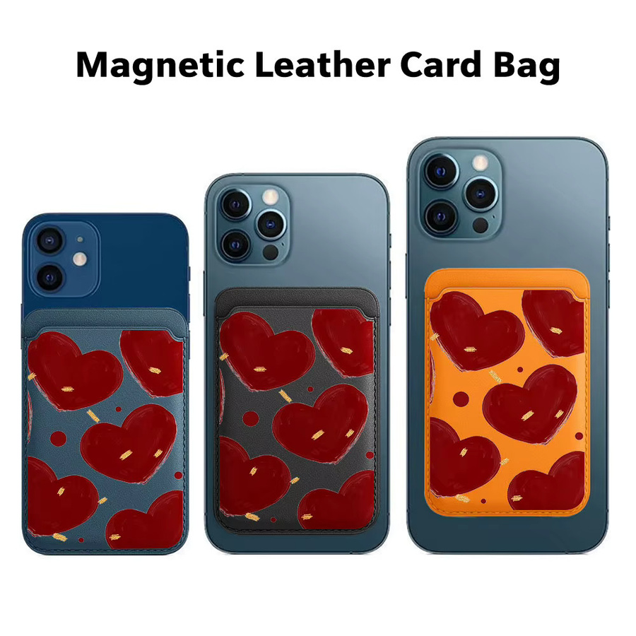 Magnetischer Vollbild-Kartenhalter mit rotem Herzmuster für iPhone 17 Pro Max und Samsung Galaxy S26 Ultra als MagSafe Wallet Cover - Bild 4
