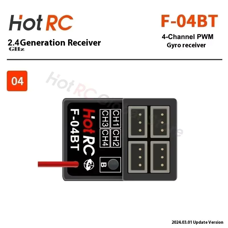 HOTRC F-04BT 2,4G 4CH 4 Kanal PWM Empfänger Gyro RX für Sender Fernbedienung - Bild 2