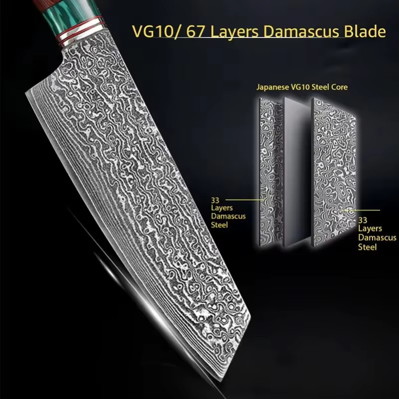 InLeung Professionelles Damaskus Chefmesser aus VG10 Stahl mit Holzgriff in Silber - Bild 4