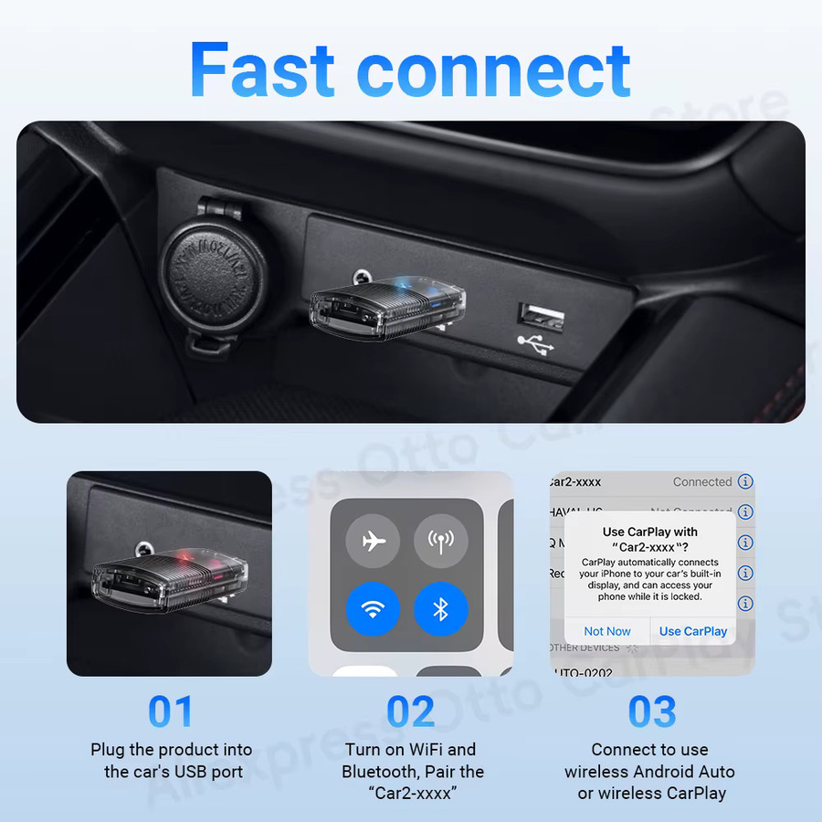 Ottocast Express Mini Kabelloser CarPlay und Android Auto Adapter 2-in-1 Dual-Band 5G Plug & Play Dongle für OEM kabelgebundene Fahrzeuge - Bild 6