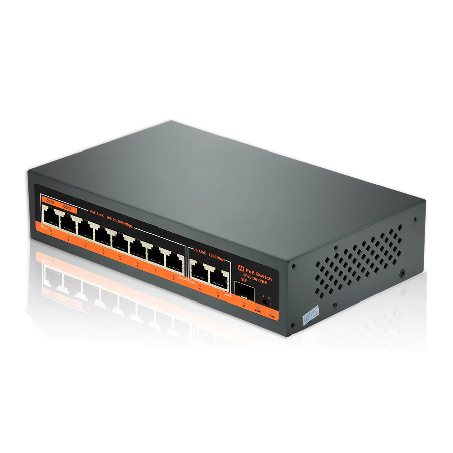 KeepLiNK 8-Port Gigabit PoE+ Switch Unmanaged mit 120W, 2x 1G Uplink, 1x SFP-Anschluss und intelligenter KI-Erkennung in Schwarz - Bild 2