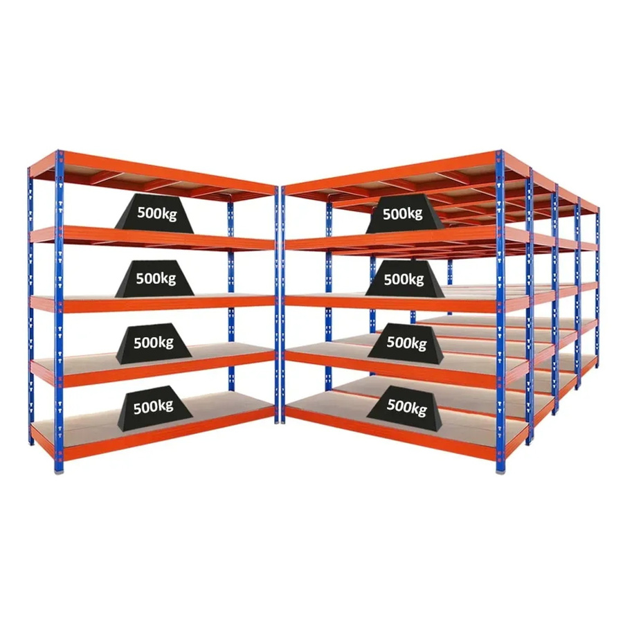 PROREGAL Rhino Profi Schwerlastregal Set mit 5 Ebenen aus Spanplatten, Blau/Orange, B/T/H: 200 x 60 x 200 cm - Bild 2