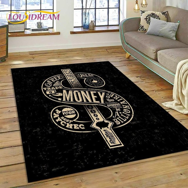 ChenYing01 Teppich mit Dollar-, Euro- und Pfund-Motiv in Schwarz, rutschfeste Bodenmatte aus Polyester, B/T: 120 x 160 cm - Bild 1